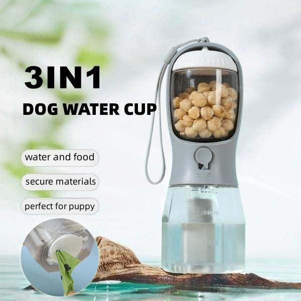 3-in-1 Dog Water Cup | Food & Garbage Bag Dispenser